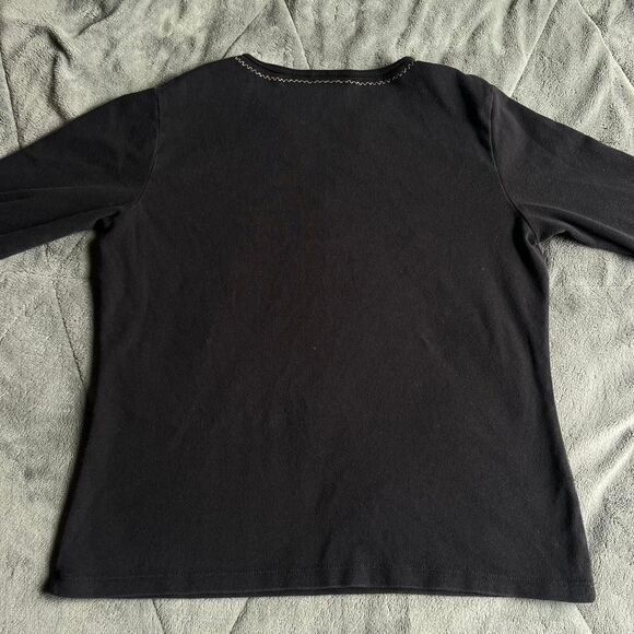 Vintage 90s/Y2K Sonoma Jean Company Embroidered Black Top 3/4 Sleeve size medium - Picture 3 of 6